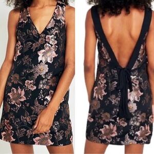 UO Urban Outfitters Floral Jacquard Tie Bow Low Back Mini Dress S HOCO Party